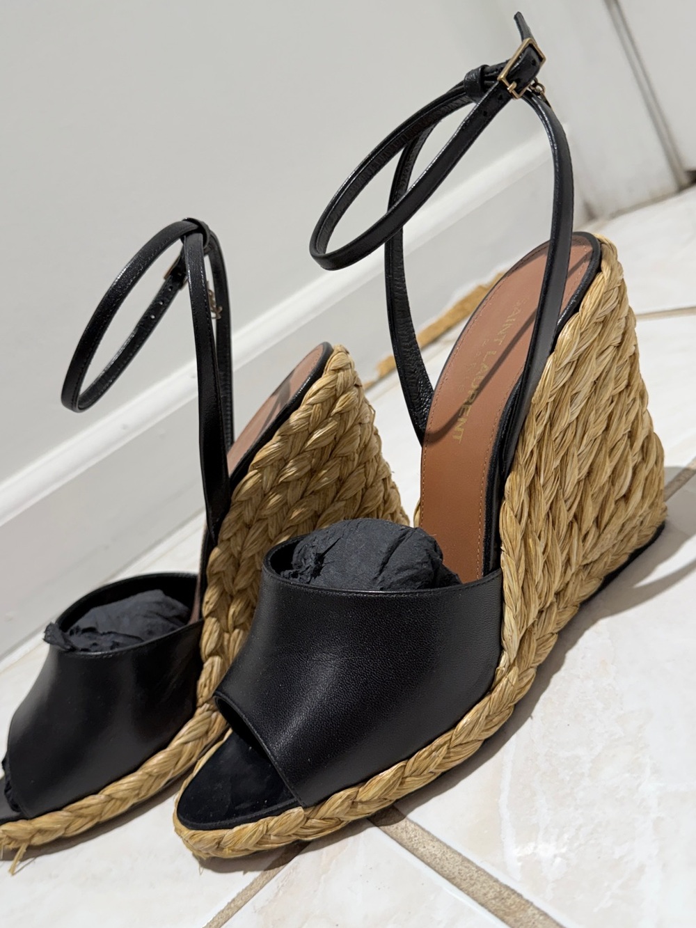 Yves Saint Laurent Paloma 95 espadrille wedge sandal authentic *